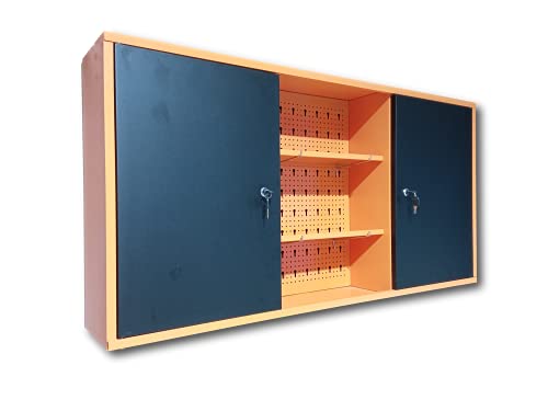 METALLMOBELL- MB003 ARMARIO METALICO DE PARED 120x60x20Cm, 2 ARMARIOS CON CERRADURA Y LLAVE,2 ESTANTES CENTRALES Y PANELES PERFORADOR (NARANJA/NEGRO)