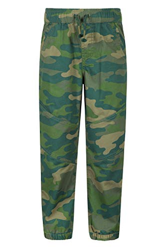 Mountain Warehouse Camo pantalón Infantil - Pantalones 100% algodón para niños y niñas, Parte de Abajo con Rodillas reforzadas, puños elásticos - para Caminar, Viajar Caqui 7-8 Años