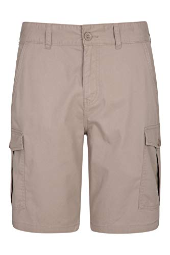 Mountain Warehouse Pantalón Corto Lakeside para Hombre - Pantalón Corto Tipo Cargo Resistente en Sarga de algodón 100%, 6 Bolsillos - para Caminar, Correr Beige 58W