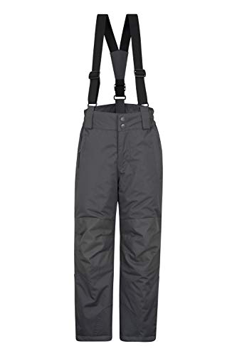 Mountain Warehouse Pantalón de esquí Raptor para niños - Rodillas reforzadas, 2 bolsillos, pantalón impermeable a la nieve, cremallera en el tobillo y tirantes desmontables, Invierno Gris oscuro 9-10 Años