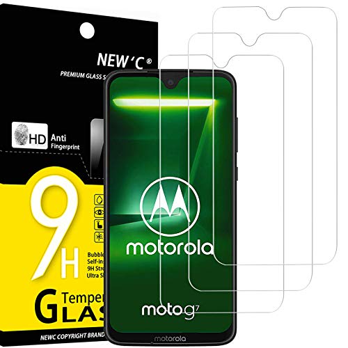 NEW'C 3 Unidades, Protector de Pantalla para Motorola Moto G7, Antiarañazos, Antihuellas, Sin Burbujas, Dureza 9H, 0.33 mm Ultra Transparente, Vidrio Templado Ultra Resistente