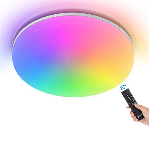 Oeegoo Plafón LED techo regulable RGB, 24W 2400LM lámpara de techo LED con mando a distancia, color ajustable 3000-4000-6500K IP54 LED techo redondo para Baño, Salón, Habitación infantil, Dormitorio