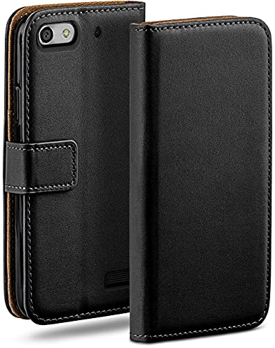 OneFlow Bolso Funda Huawei G Play Mini Cubierta con Tarjetero | Estuche Flip Case Funda móvil Plegable | Bolso móvil Funda Protectora Accesorios móvil protección paragolpes en Deep-Black