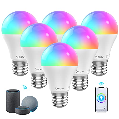 Onforu 6 Pack 7W Alexa Bombilla LED Inteligente, Wifi RGBW Bombilla, E27 Bombillas Compatibles con Echo, Google Home, Smart Luces de Colores con Blanco 2800k-6200k, WiFi Lámpara de Control Remoto