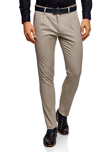 oodji Ultra Hombre Pantalones de Algodón con Acabado en Contraste, Beige, 40