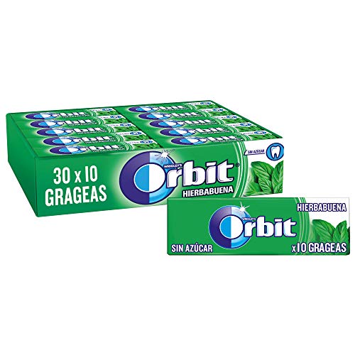 Orbit Chicles Sin Azúcar Sabor Hierbabuena, Fresco, Intenso y de Larga Duración en formato Gragea (30 paquetes x 10 chicles)