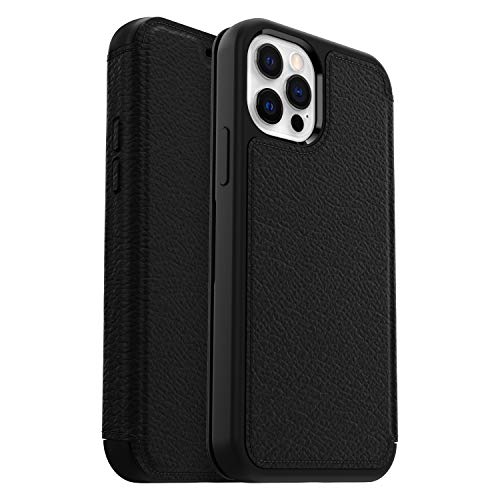 Otterbox Strada Funda con tapa Folio en Cuero auténtico, anticaídas, fina y elegante para Apple iPhone 12/12 Pro Negro, sin embalaje