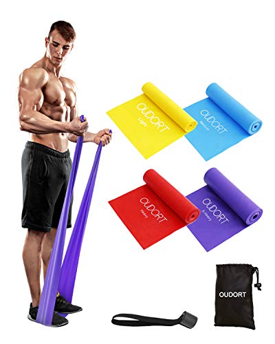 Oudort Cintas Elásticas Musculación, 4 Gomas Elásticas Fitness sin Látex con Anclaje Puerta para Yoga, Pilates, Estiramientos, Rehabilitación, Ejercicios de Musculares y Glúteos, Hombre y Mujer(1.8m)