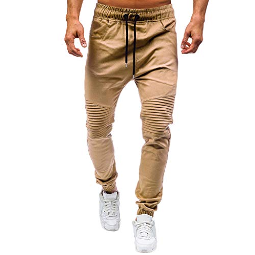 Overdose Pantalones De Hombre De Moda Casual Al Aire Libre Pantalones De Trabajo Multibolsillos Sólidos Pantalones Largos De Carga Puños Elásticos Diseño Plisado Original