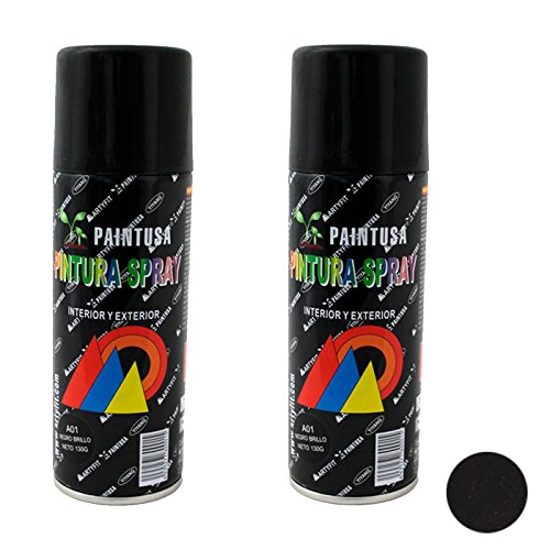 Paintusa - Pack de 2 botes de pintura en spray negro brillo A01 200 ml