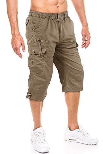 Pantalones Cortos Casual Hombre Pantalones Cortos de Carga Cotton Shorts Pantalones Cortos de Verano Algodón Outdoor Pantalones Cortos de Senderismo Montaña Caqui