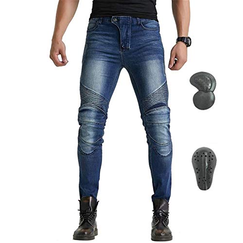 Pantalones De Moto De Invierno Para Hombre, Pantalones Gruesos Y Cálidos De Motocross, Con Versión Mejorada De Almohadilla Protectora Extraíble, Pantalones De Moto Anticaídas (Azul,XXL)