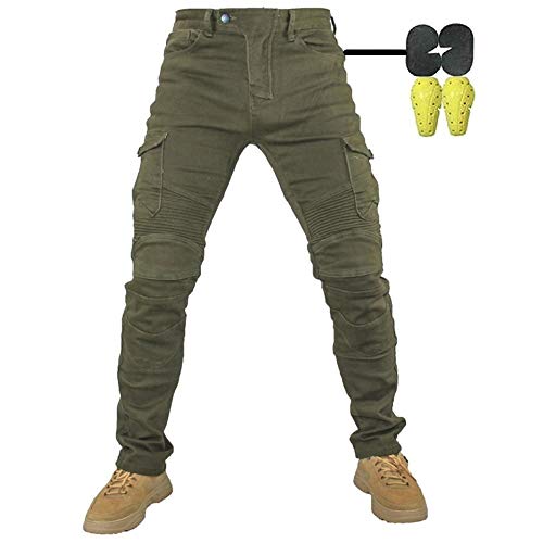 Pantalones de Motociclista Hombres Forro Protector Moto de la Motocicleta Trabajo Pantalones Jeans Cargo Blindada (Armygreen, XL- (Waist 36.5"))