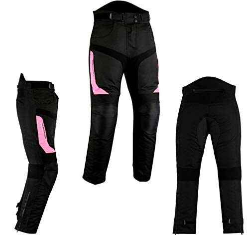 Pantalones para mujer, color rosa, con armadura CE, para motocicleta, de 32 pulgadas