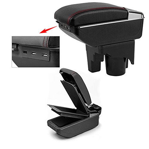 Para 2005-2011 V olkswagen Jetta mk5 Golf mk5 6 Avanzado Auto Apoyabrazos Consola Central Reposabrazos Accesorios Con función de carga 7 puertos USB Doble espacio de almacenamiento Negro