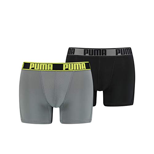 PUMA Active Boxer 2p Packed Ropa Interior de Deporte, Gris Grey Yellow, M (Pack de 2) para Hombre