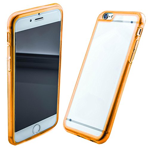 Rainbow Hybrid Case trasera Cover Trasera Carcasa Back Cover Teléfono Móvil Funda paragolpes elástica y plástico transparente y borde silicona en color para Apple iPhone 5 5S En Naranja