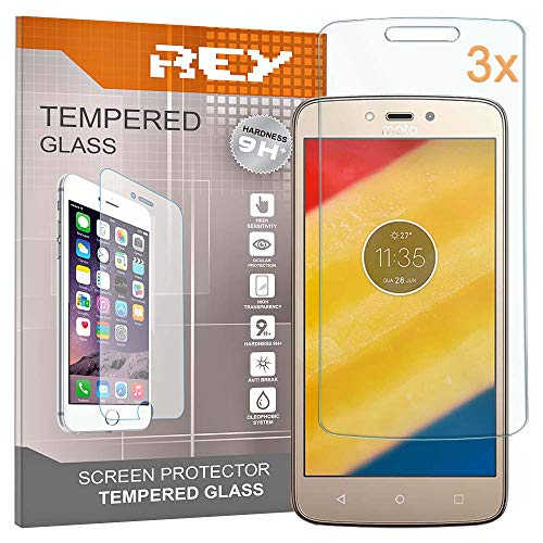 REY 3X Protector de Pantalla para Motorola Moto C, Cristal Vidrio Templado Premium