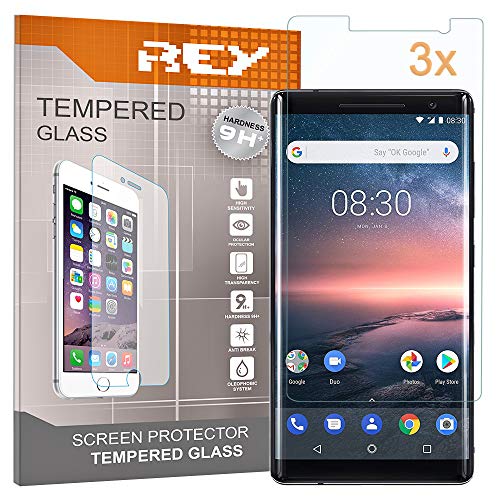 REY 3X Protector de Pantalla para Nokia 8 Sirocco, Cristal Vidrio Templado Premium