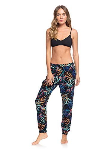 Roxy Easy Peasy - Pantalón De Playa Elástico para Mujer Pantalón De Playa Elástico, Mujer, Anthracite Wild Leaves s, S