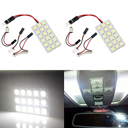 TABEN Lámpara blanca 5050 18SMD 18-SMD LED Panel de luz cúpula + adaptador T10 BA9S Festoon (Pack de 2)