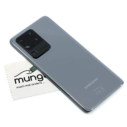 Tapa de batería para Samsung Original para Samsung Galaxy S20 Ultra 5G (G988B) Gris Cubierta Posterior Panel Trasero con mungoo Pantalla paño de Limpieza