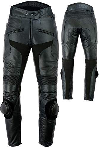 Texpeed Pantalones de motorista para hombre con rodilleras - Cuero vacuno - Negro - Todas las tallas - W36 L30