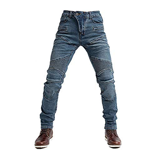 TIUTIU Vaqueros De Moto Para Caballero, Con 4 Almohadillas Protectoras Desmontables, Pantalón De Mezclilla De Moto, Pantalones De Carreras Profesionales Transpirables De Verano (Blue,XL)