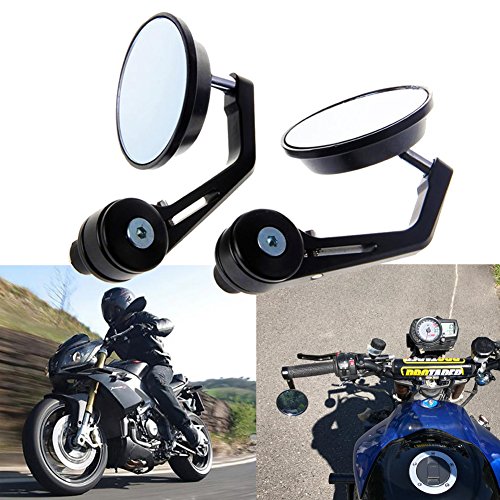 TUINCYN 7/8 pulgadas 22 mm motocicleta mango final espejos Universal retrovisor redondo vista trasera de aluminio espejo adaptador negro (Pack de 2)