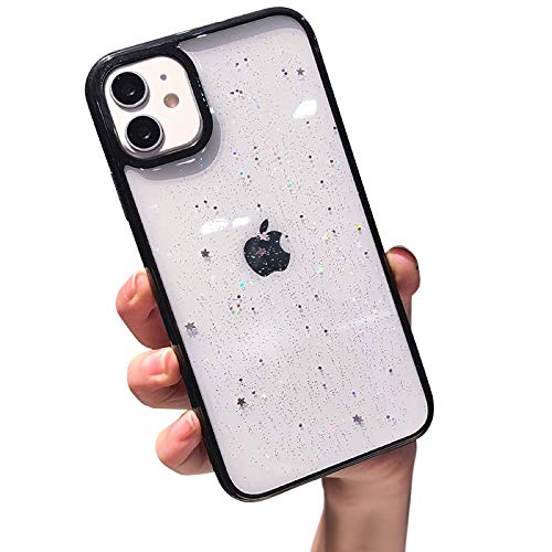 VUTR Bonita Funda con Purpurina para iPhone 12/12 Pro, Parte Trasera Transparente [Paragolpes Protectores de Lentes] Funda de teléfono con paragolpes a Prueba de Golpes para iPhone 12/12 Pro - Negro