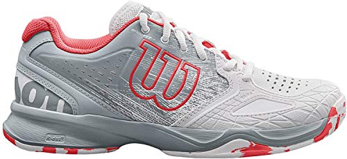 Wilson KAOS COMP W, Zapatillas tenis mujer, juego ofensivo, multiterreno, tejido/sintético, blanco/coral (White/Pearl Blue/Fiery coral), talla: 41