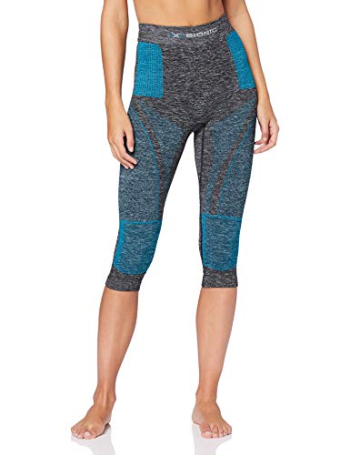 X-Bionic Energy Accumulator 4.0 Melange Pants 3/4 Women Capa De Base Pantalones Funcionales, Mujer, Dark Grey Melange/Water Green, M