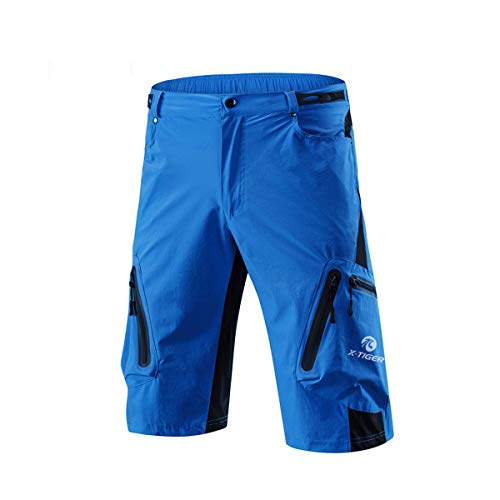 X-TIGER Pantalones Cortos de Ciclo Holgados de Hombres, Transpirables Sueltos, para MTB de los Deportes al Aire Libre (XXXL, Azul)