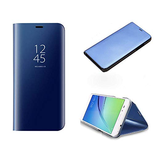 XINYIYI Cubierta de la Caja del Espejo para Samsung Galaxy J2 Core, PU Cubierta de Cuero Galjanoplastia Vista Clara Parachoques Trasera Dura Protector de PC Ultra Delgado-Azul