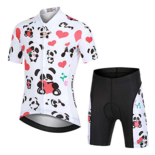 YFPICO Niños Traje de Ciclismo Transpirable para Deportes al Aire Libre Ropa Ajustada Cuerpo Pantalones + Tops Especial de la Almohadilla, L (6-8 años), Blanco Panda Tops+Pantalones