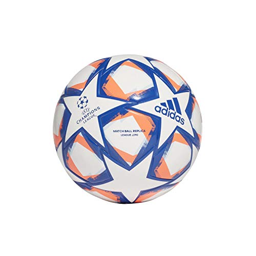 adidas Fin 20 LGE J290 Soccer Ball, Unisex-Youth, White/Team Royal Blue/Signal Coral/Sky Tint, 4