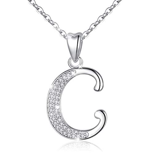 AEONSLOVE Plata 925 Letra del Alfabeto C Colgante Inicial Collar con Zirconia Cúbico, Cadena 46cm con Hebilla de Resorte