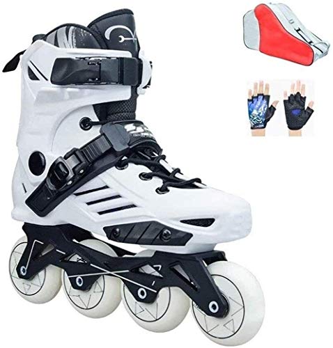 Ajustable patines en línea velocidad patines en línea semi-solft alta del tobillo del rodillo de zapatos en línea Patine for Street Racing Patinaje Libre Negro Blanco, Tamaño: 36, Color: Blanco