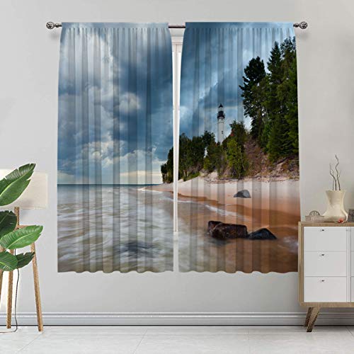 Alandana Lighthouse Cortinas opacas decorativas, faro de Au Sable en la imagen de Rock National Lakeshore Michigan, juego de 2 paneles, cada panel de 66 cm de ancho x 160 cm de largo