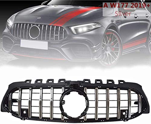 AMYD Auto Front Kühlergrill Kühler Zubehör, Car Frontstoßstange Grille Zubehör Für A-Klasse / W177 Amg GT A35 A45 A180 A200 A250 Modifiziertes Zubehör,Silver with Camera