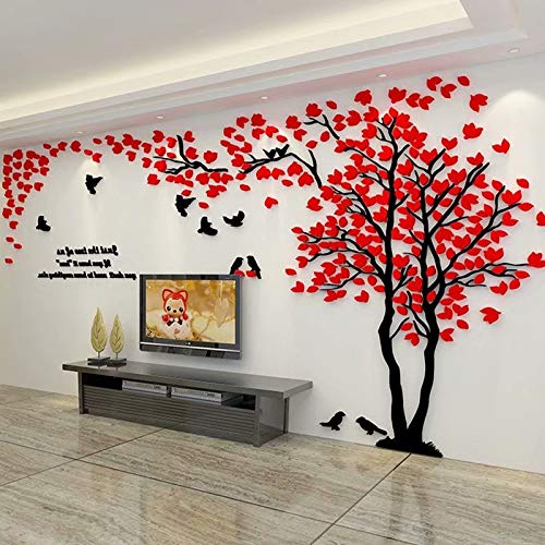 Árbol 3D Pegatinas de Pared, DIY Árbol Calcomanías Murales Adhesivo Pegatinas Decoración Hogareña Artes de Salón, Dormitorio, Habitación para Niños, Pared de TV(M-250*130cm,Rojo Derecha)