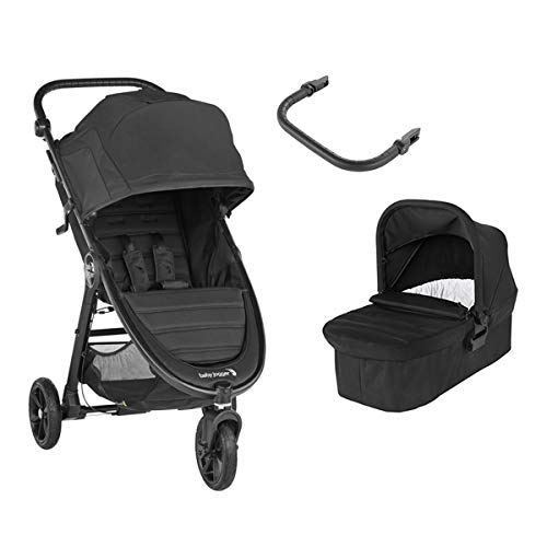 Baby Jogger City Mini GT2 Duo Jet - Cochecito todo terreno de 3 ruedas + capazo + barra delantera en color negro