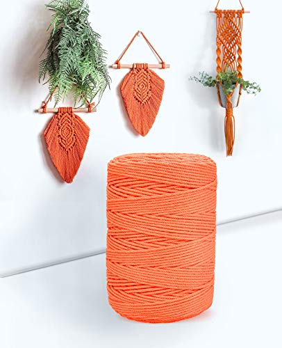 Beedove Hilo de macramé de 3 mm, 300 m, 4 hebras, 100% natural sin blanquear, cordón de algodón supersuave, para manualidades, macramé, decoración de pared, para colgar plantas (naranja)