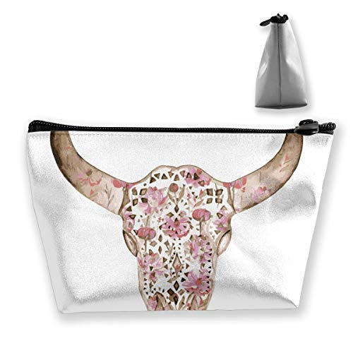 Bolso cosmético de la decoración del patrón de la peonía del cráneo Ornamental de la Acuarela con la Cremallera, Neceser/Bolsa de Viaje para los Accesorios de la joyería de los cepillos