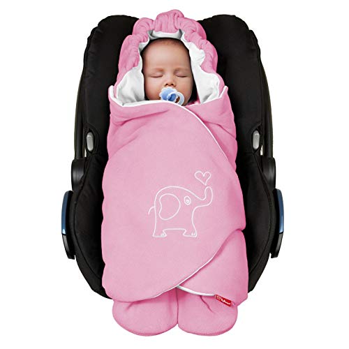 ByBoom® - Manta para envolver al bebé para el período de transición y el verano, para el asiento del bebé en el coche, asiento del Auto, por ejemplo, Maxi-Cosi, Römer, para Buggy, cochecito o cuna, Color:Rosa/Blanco