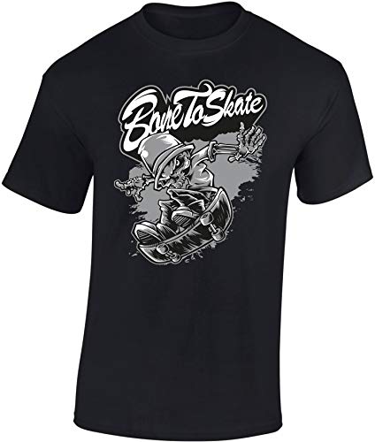 Camiseta: Born to Skate ? Bone to Skate ! - Monopatín - T-Shirt para jóvenes Skaters - Regalo Niños Niño Niña - Skateboard Deporte Pijama Outdoor - Cumpleaños Navidad Mono Patinar (152/164)