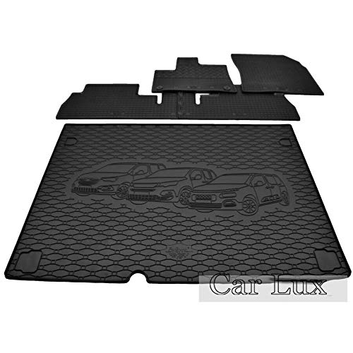 Car Lux DUO01775 - Alfombra Protector Maletero + Alfombrillas de Goma Kit para Peugoet Rifter L1 Desde 2019-