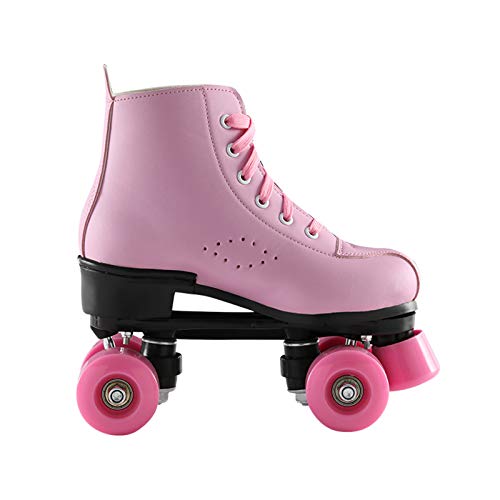 Caseyaria Rodillo De Cuero Artificial Skate Shoes Patines Pinkates Pinkates Doble Línea Fila Figura Patinaje Mujeres Adulto Dos Líneas PU 4 Ruedas PATINS,43