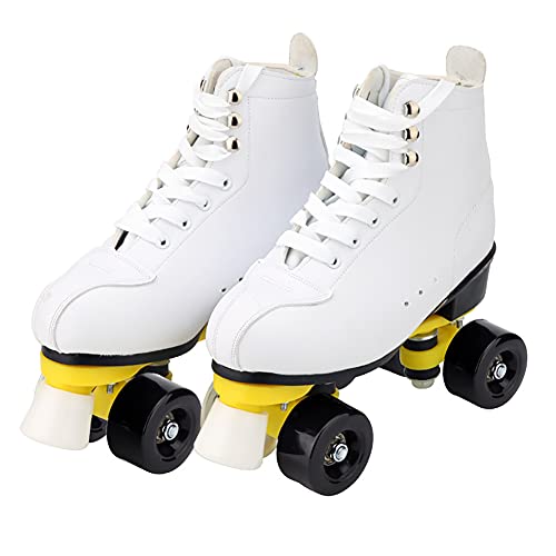 CKCL Patines Altos para Adultos, Patines Unisex De Piel Sintética Y Patines Altos, Patines Clásicos De Doble Fila De 4 Ruedas Patines Interiores Y Exteriores para Mujeres Hombres,Black Wheel,33