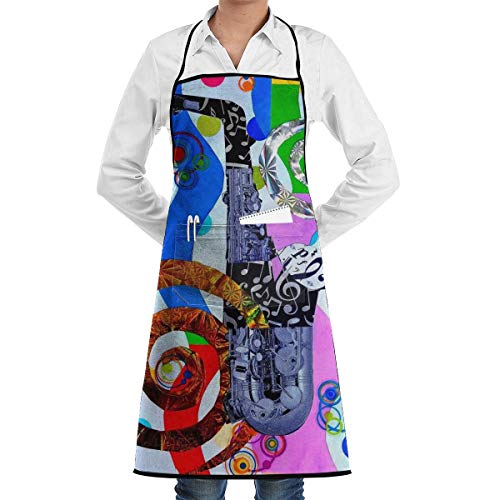 Colorido Musical Nots Sax Unisex Chef Cocina Delantal de Cocina Delantales de Moda duraderos Babero con Bolsillo para Restaurante Café Hogar Barbacoa Parrilla Hornear Jardinería Artesanía Pintura